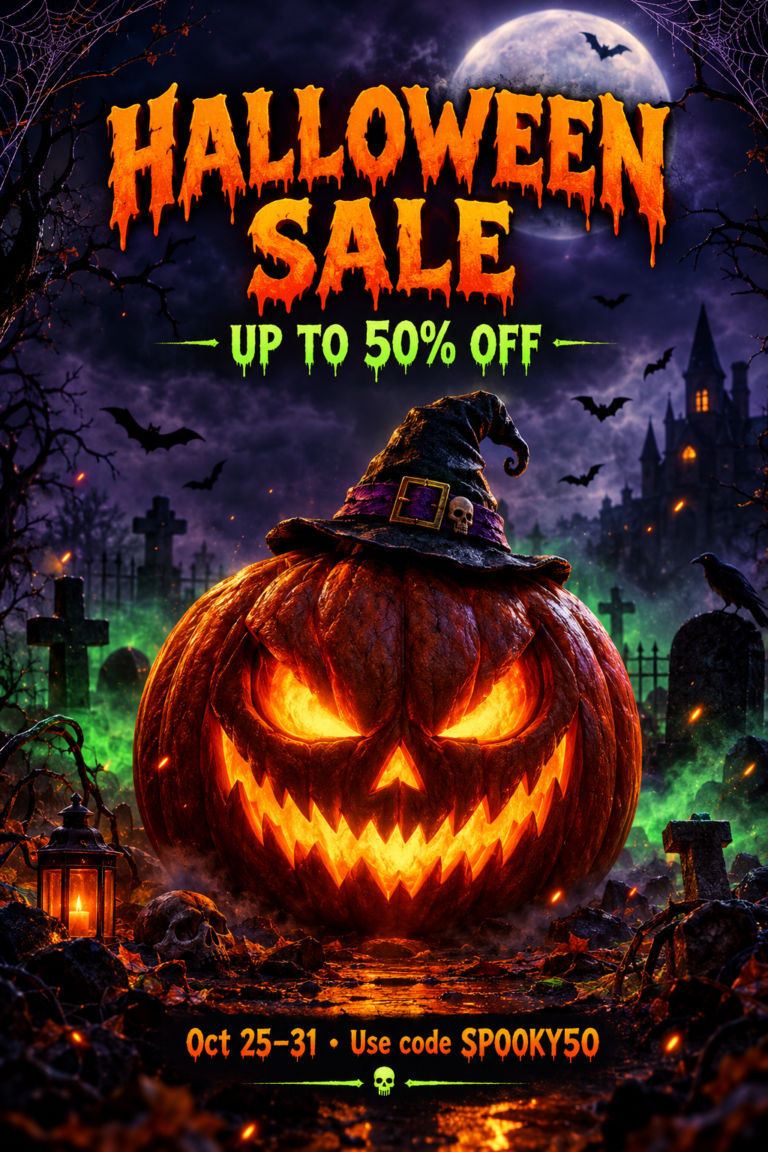 Halloween poster for a fashion store sale